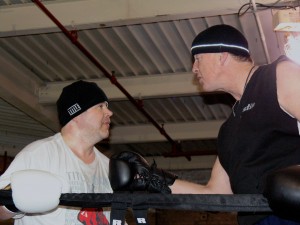 McCarthy and his sparring partner Pat Bradley have a conversation