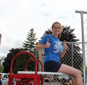 7th Grade teacher Miss Kathryn Bois awaits dunk tank fate