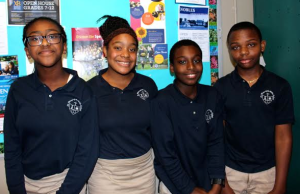 7th & 8th Gr Council Members:  L to R: Emmanuella Rene, Vice President. Maya Phillips, President. Caleb McFarlane-DeCordova, Treasurer. Martell  Audate, Secretary,