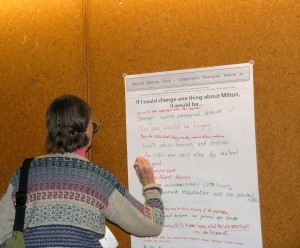 Marjorie Jeffries writing a suggestion.