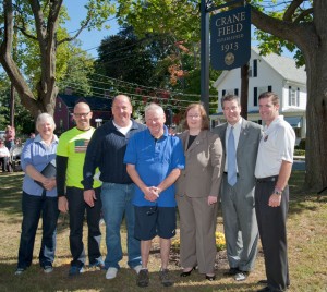 Kathleen O'Donnell, Pastor Mark Seifried, Senator Brian Joyce, Ed Duffy, Selectwoman Katie Conlon, Representative Walter Timilty and Stephen Affanato (Milton Park Commissioner).