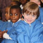 Matthew Edwards (Mattapan) and Owen Brown (Milton) sing in the Heavenly Choir in the pageant