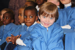 Matthew Edwards (Mattapan) and Owen Brown (Milton) sing in the Heavenly Choir in the pageant