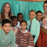 Miss King and Miss Kavaltzis with the Milton residents of their 3rd grade class after The Last Supper. 
L to R: Mudia Odion-Ukpebor, Alexander M, Jalene Saint-Eloi, Stive Augustin, Nora Welch, Andrew Harewood, Justin White, and Christina McA'Nulty.
